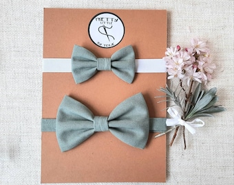 Sage Green cotton bow ties,  Father and Son bow tie set, Matching bow ties, First Father's Day, Dickie bow set, Spring Wedding outfit