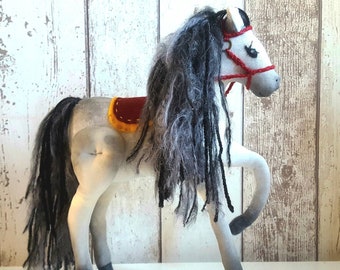 Andalusian Horse Fabric Statue, freestanding posable toy Horse, horse soft sculpture, horse gift