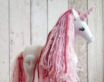 Rosa the Unicorn - white unicorn  with pink hair- Girls Birthday / Christmas Gift- unicorn soft sculpture, posable Unicorn toy, Unicorn doll