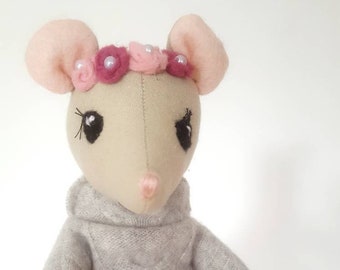 Harriet the Harvest Mouse - mouse cloth doll - fabric doll - doll with pink tutu- woodland nursery- interior doll - mouse soft doll