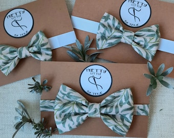 Sage Vines cotton bow ties,  Father and Son bow tie set, Matching bow ties, First Father's Day, Dickie bow, Spring Wedding, Groomsmen outfit