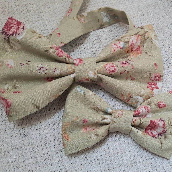 Sage floral Cotton bow ties, Father and Son matching bow tie set, Father's Day Gift, Matching bow ties, Summer wedding, Toddler bow tie