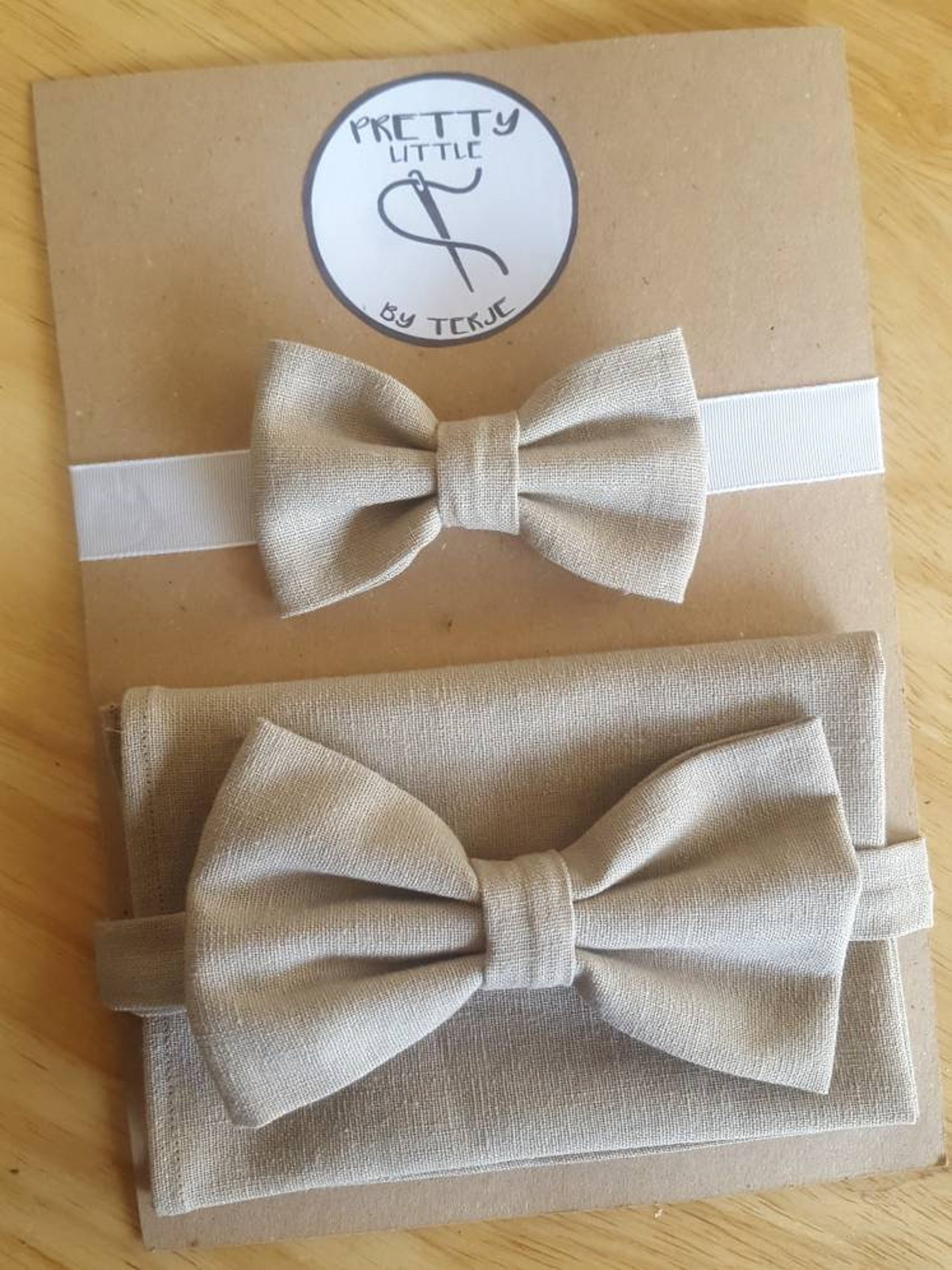 Pale Blue Taupe Abstract Linen Bow Tie main image 1