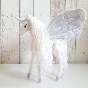 White Winged Unicorn Soft Toy -White Unicorn Fabric Sculpture - Flying Unicorn Art Doll- Alicorn - White Pegasus  Magical Creature