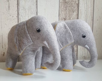 Asleep/ Awake Educational Felt Baby Elephant Soft toy, felt elephant toy, Yellow and Grey  nursery, mint + gray Baby  gift, Personalised toy