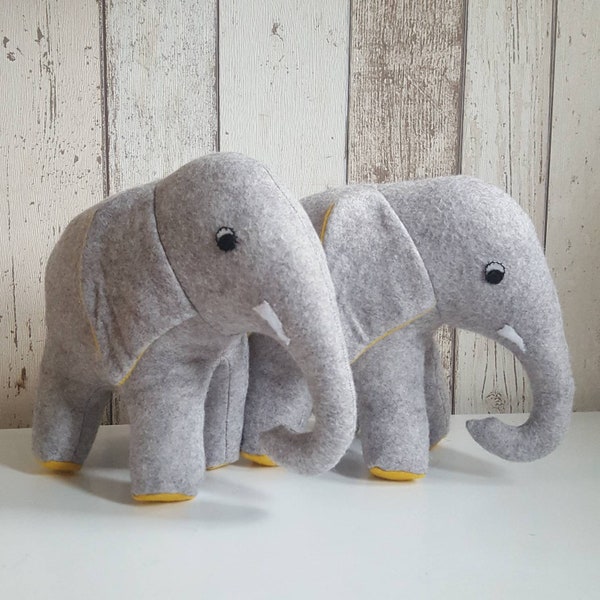 Asleep/ Awake Educational Felt Baby Elephant Soft toy, felt elephant toy, Yellow and Grey  nursery, mint + gray Baby  gift, Personalised toy