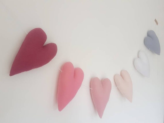 Pink and Grey Felt Hearts Garland Pink Hearts Nursery / - Etsy UK