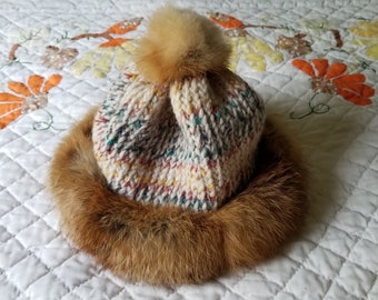 Knitted Hat w Fox Fur Trim