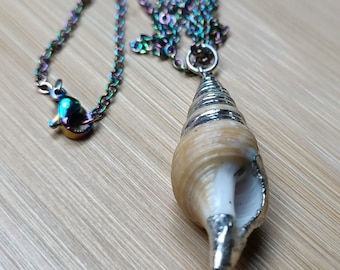 Shell Pendant on Rainbow Chain