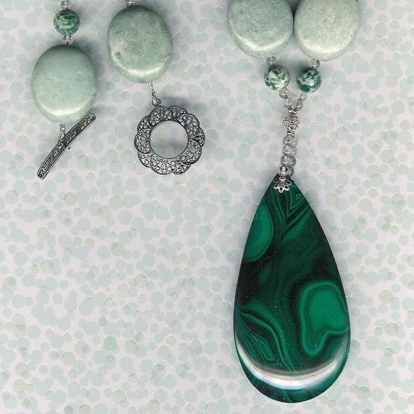 Emerald Isle - Malachite Pendant, Green Jasper, Tree Agate, Rock Quartz, Sterling Silver Necklace