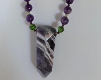 Amethyst, Rock Quartz, Garnet, Peridot, Sterling Silver Necklace February Birthday BFF Valentine Gift Organic