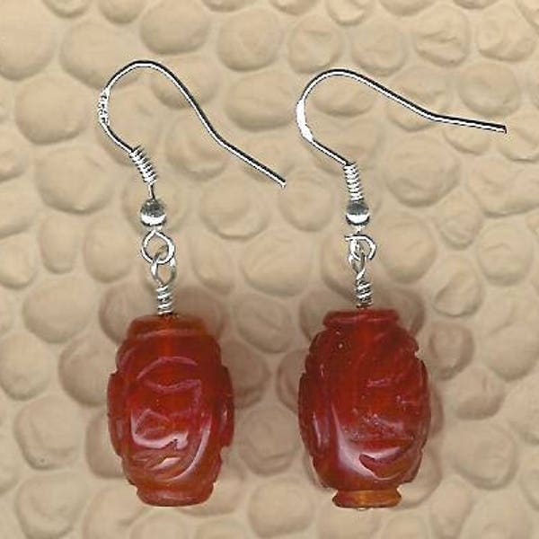 Earrings Carnelian Sterling Silver Under 30 Dollars Natural Stone Lightweight Unique OOAK Caramel Color Warm Orange Confidence Stone