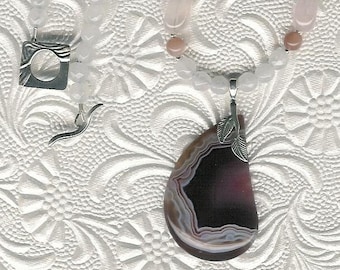 Chalcedony, Rose Quartz, Peach Moonstone, Sterling Silver Necklace Unique Feminine Genuine Gemstone Organic