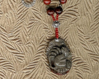 Succor Creek Jasper Crab Pendant, Poppy Jasper, Labradorite, Coral, SS Necklace Sea Ocean Beach