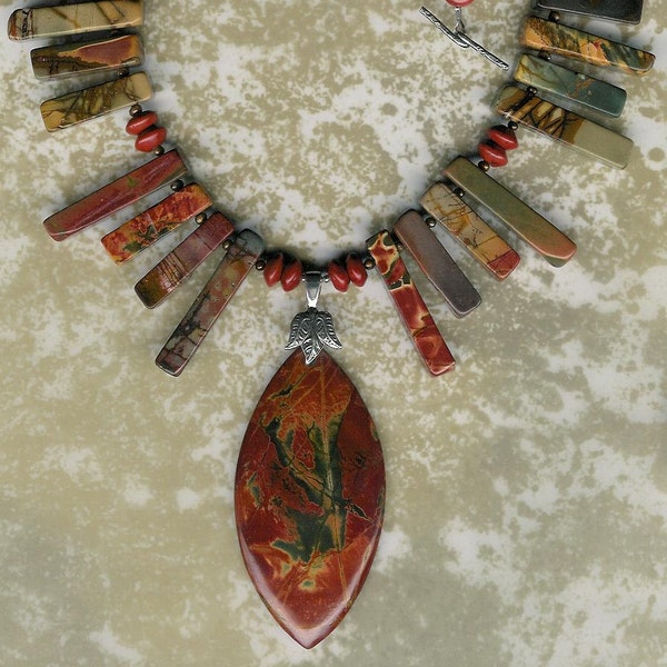 RESERVED FOR ANGELA Art Therapy - Picasso Jasper, Red Jasper, Freshwater Pearls, Sterling Silver Necklace