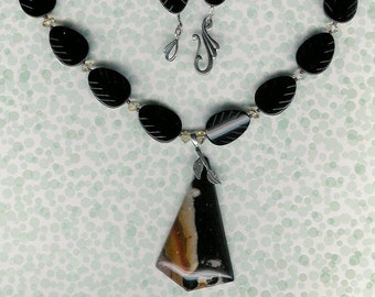 Succor Creek Jasper Onyx Citrine Garnet Sterling Silver Necklace Earthy Leaves Nature Birthday Gift