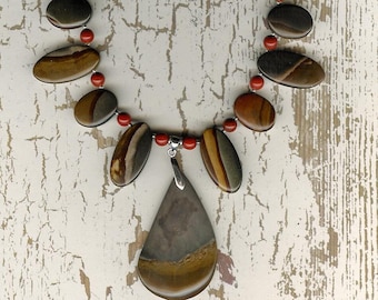 Succor Creek Jasper, Red Jasper, Sterling Silver Necklace Bold Unique Organic Rustic Gemstones