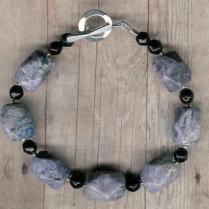Bracelet - Sodalite, Black Agate, Sterling Silver Comfortable Organic Versatile Light Denim Statement