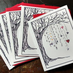 Doodled Hearts, not just for Valentines, pen and ink notecards, 6 pk.
