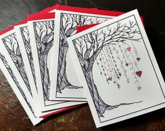 Doodled Hearts, not just for Valentines, pen and ink notecards, 6 pk.