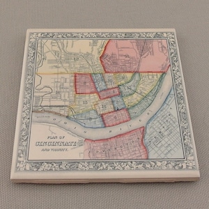 Cincinnati, Ohio Antique Map Coaster