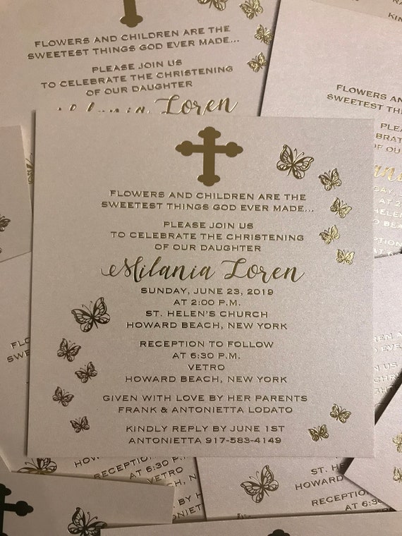 Butterfly invitation cross invitation butterfly theme gold foil invitation communion invitation baptism invitation Il_570xn
