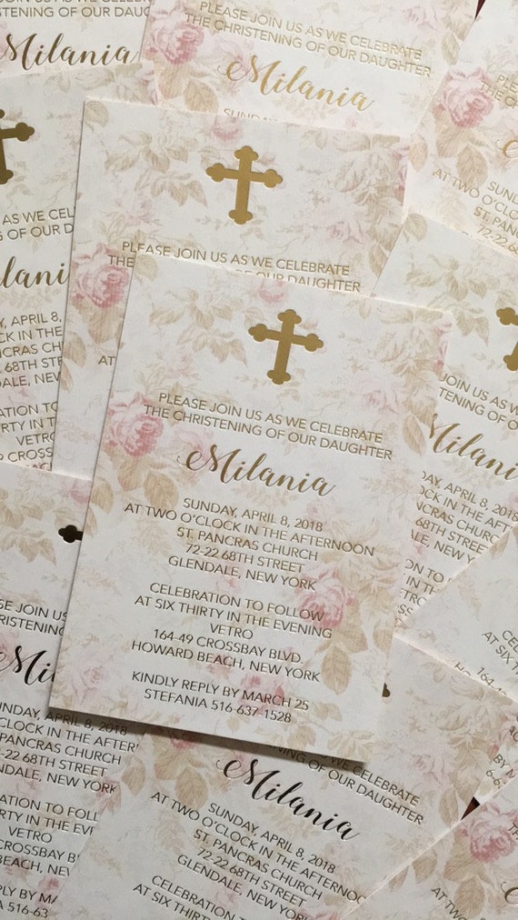 Gold Foil Invitation Baptism Invitation Communion Invitation Christening Invitation Religious Invitation Cross Invitation Il_570xn