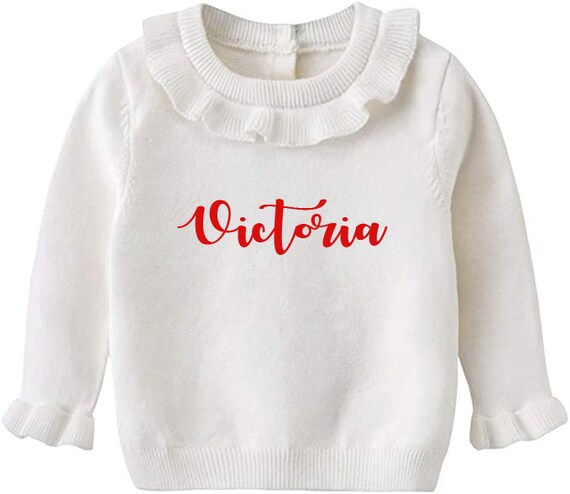 Ruffle neck Sweater Valentines Baby Sweater Embroidered Kids Sweater Embroidered Toddler Sweater Valentines Sweater Kids Name Sweater Il_570xn