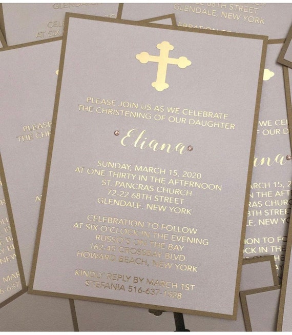Baptism Invitation Christening Invitation Communion Invitation Cross Invitation Religious Invitation Gold Foil Invitation Il_570xn