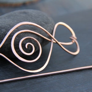 Hair slide, hair barrette, hair pin, copper hair slide &quot;Peacock feather&quot;, wire hair accessories, spiral, wire wrap, hammered, hair stick