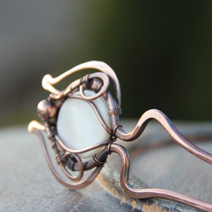 ヘアフォーク、ヘアピン、ヘアスティック、銅製ヘアフォーク「スイートブロッサム」、金属製ヘアフォーク、ヘアピン、ヘアアクセサリー、ワイヤーラップヘアフォーク