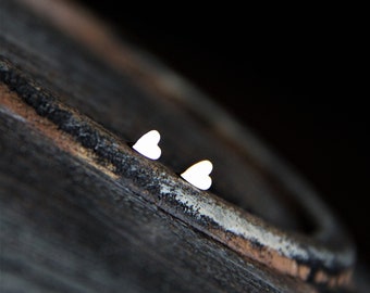 Teeny tiny sterling silver heart stud earrings, minimalist, small post earrings, simple, everyday, love, lover, handmade, Valentine