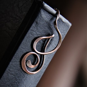 Personalized cursive letter shepherds hook bookmark, monogram handmade metal hook bookmark, antique copper, elegant bookmark, unique