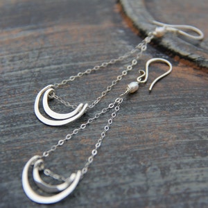 Sterling silver or brass chandelier earrings,chain and pearl long earrings, geometric earrings "Shining Moon", modern, minimalist earrings