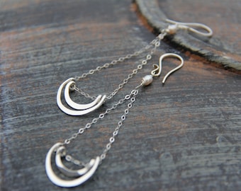Sterling silver or brass chandelier earrings,chain and pearl long earrings, geometric earrings "Shining Moon", modern, minimalist earrings
