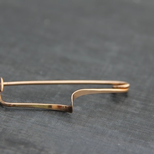 Minimalist, modern Shawl pin, scarf pin, sweater pin, brooch in bronze or German silver, metal work, hammered, simple, line, gold tone image 1