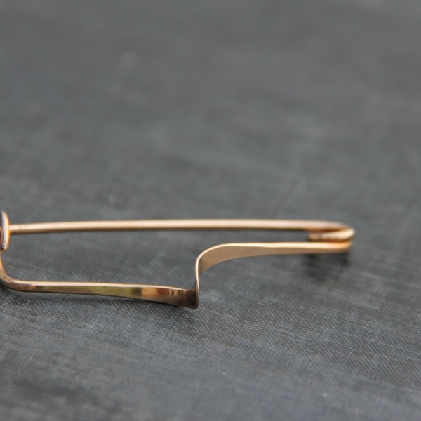 Minimalist, modern Shawl pin, scarf pin, sweater pin, brooch in bronze or German silver, metal work, hammered, simple, line, gold tone