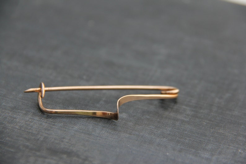 Minimalist, modern Shawl pin, scarf pin, sweater pin, brooch in bronze or German silver, metal work, hammered, simple, line, gold tone image 1