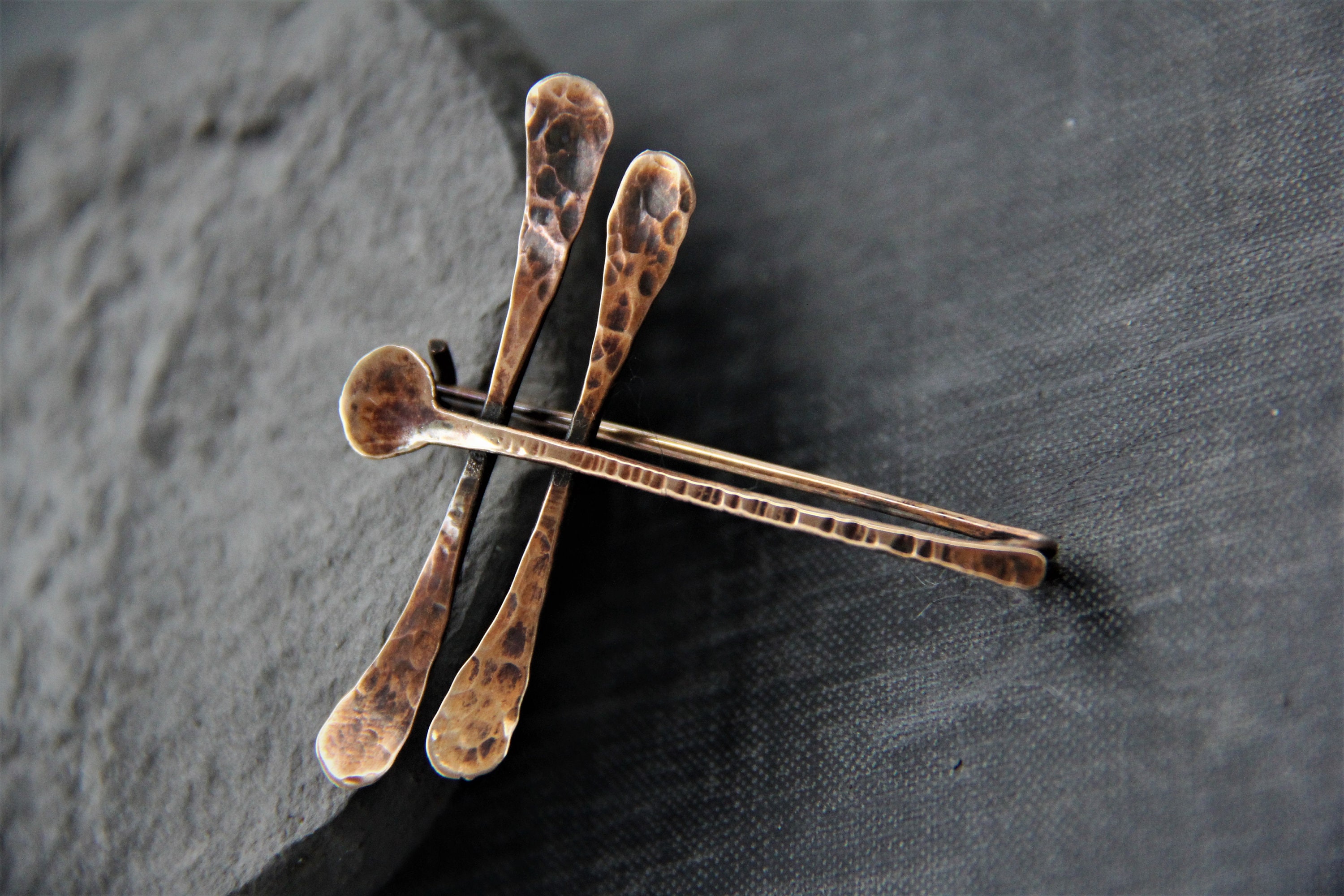 Keepandcherish Bronze Dragonfly Shawl Pin, Scarf Pin, Brooch, Fibula, Hammered, Textured. Rustic, Insects, Woodland, Nature Lover, Artisan Jewelry