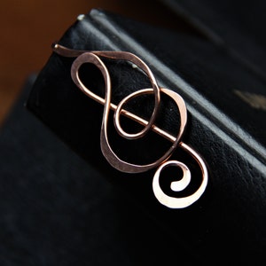 Copper elegant treble clef shepherd's hook bookmark, metal bookmark, handmade, hammered. antique, unique gift, booklover