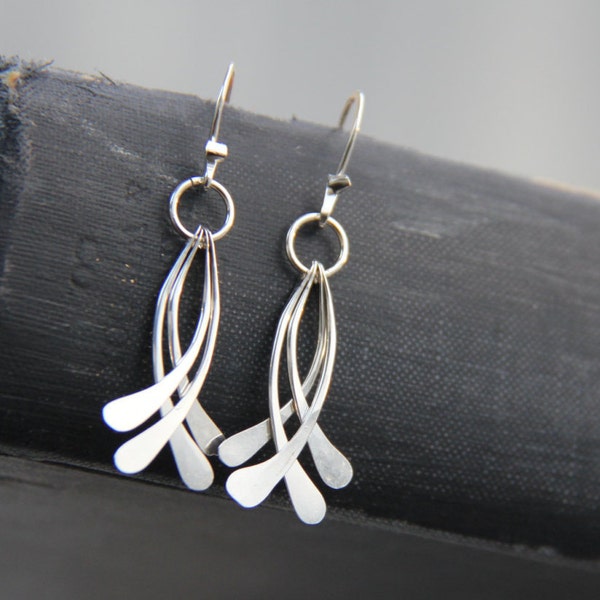 Sterling silver hammered dangle earrings, fish, elegant, petite, delicate, silver 925, fringe earrings, bridal, boho, ichthys, modern