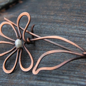 Shawl pin, scarf pin, sweater pin, copper and pearl shawl pin "Blooming", acessories