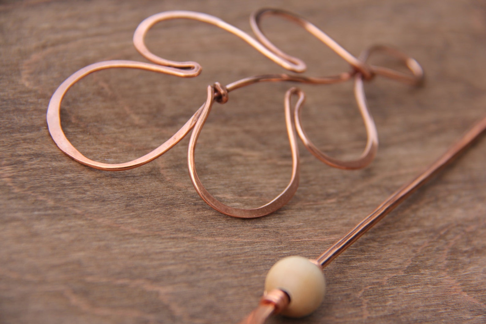 Copper and Wood Oak Leaf Hair Slide Hair Barrette Hair Pin Etsy