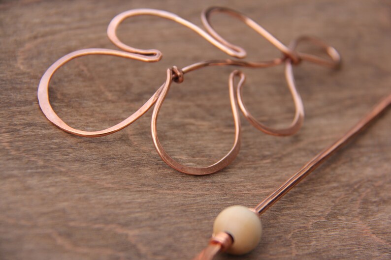 Copper and wood oak leaf hair slide hair barrette hair pin Etsy