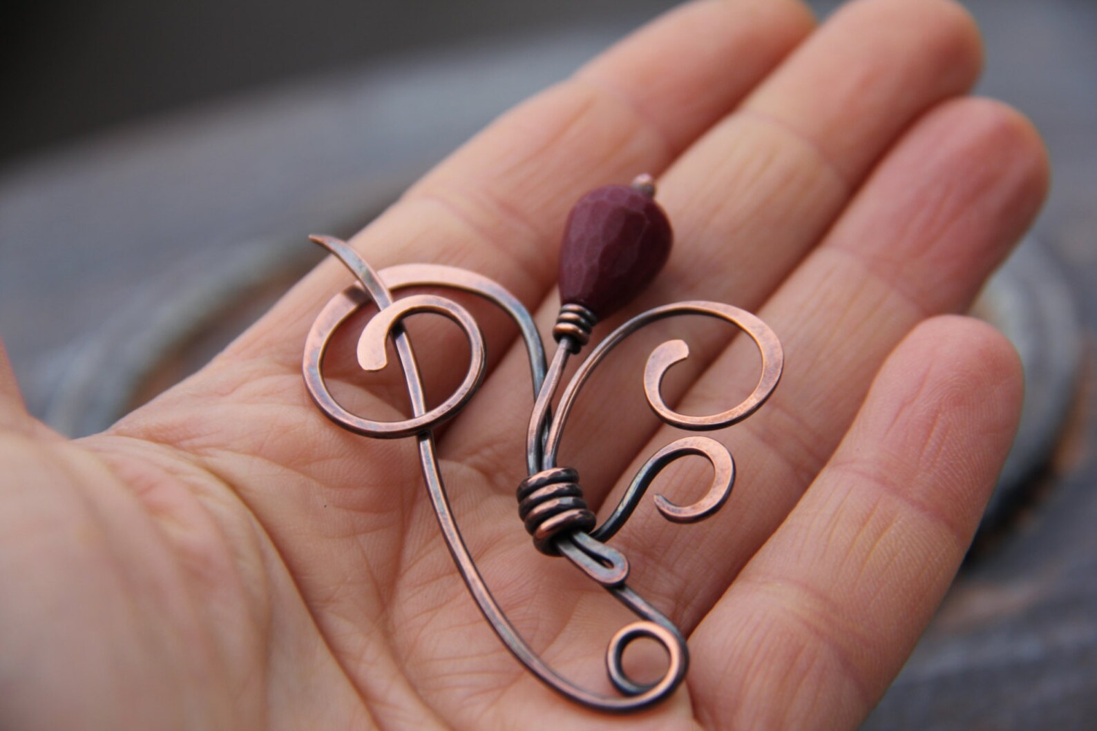 Shawl Pin Scarf Pin Brooch Copper and Jade Shawl Pin Etsy