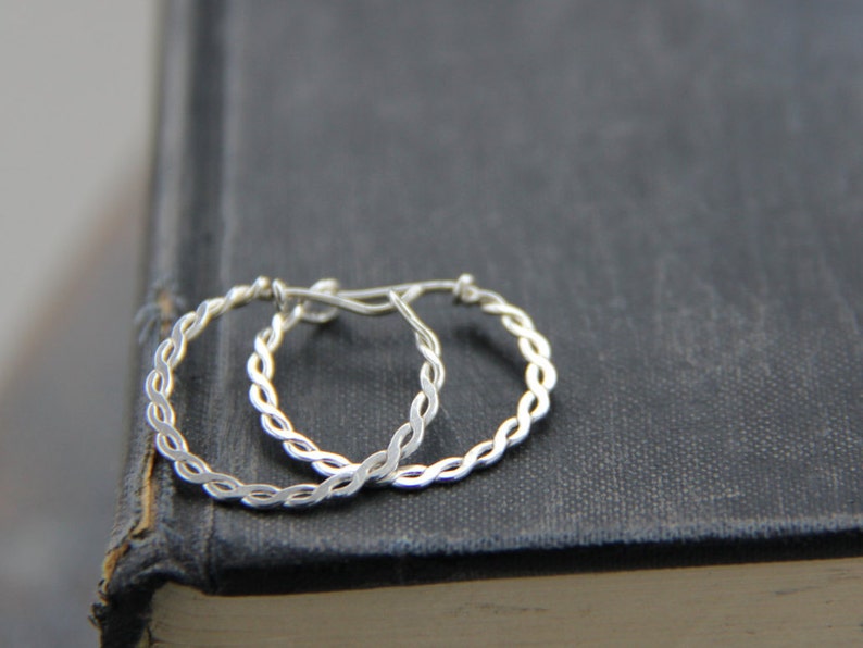 Small Twisted Sterling Silver Hoop Earrings Braided Hoops Etsy