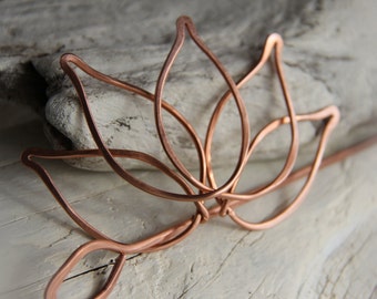 Hair slide, hair barrette, hair fork, hair pin, hair stick copper "Lotus"