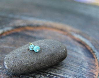 Teeny tiny turquoise howlite or red coral & sterling silver stud earrings, heishi beads and silver 925 post earrings, minimalist, modern