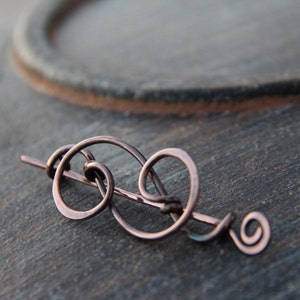 Shawl pin, scarf pin, sweater pin, sterling silver or copper shawl pin Fancy swirls, silver shawl pin, copper brooch, cardigan clasp, image 3