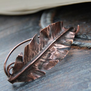 Shawl pin, scarf pin, brooch, sweater pin, fold formed copper feather  shawl pin, metal work, rustic, textured metal pin, oxidized copper